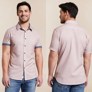 NWT J.B. Holt Buckle Mauve Dot Tailored Performance Stretch Shirt